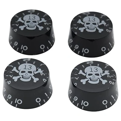 Abbildung von Musiclily Metrisch Gitarre Knöpfe Potiknöpfe Speed Knobs Volume Tone Potikopf für Epiphone Les Paul SG Import E Gitarre,Schwarz mit Weiß Skull(4 Stück)