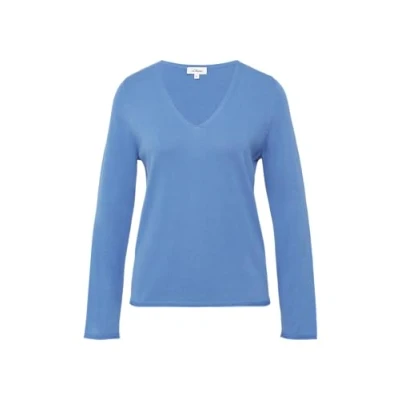 Abbildung von s.Oliver Feinstrickpullover mit V Ausschnitt und Rollkante am Saum Royalblau 42