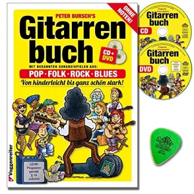 Abbildung von Gitarrenbuch Band 1 von Peter Bursch mit Original Dunlop Plektrum Neuausgabe 2015 ehrprogramm/Lehrvideo gemäß §14 JuschG