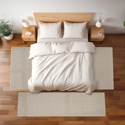 Abbildung von SIMPEX24 Kurzflor Bettumrandung Bordüre Design, Höhe 7 mm, (Bett Set, 3 tlg., Bettvorlage), Schlafzimmer Teppich Läufer Set teilig
