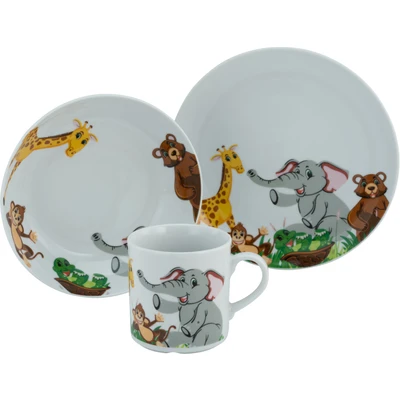 Abbildung von CreaTable Kindergeschirr Set &quot;Zoo&quot;, (Set, 3 tlg., 1 Kinderteller, Kinderbecher, Kinderschale im Set), Dekor mit lustigen Zoobewohnern, Made in Europe, Teile, für Person