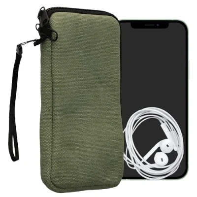 Abbildung von kwmobile Handy Tasche kompatibel mit Smartphones XL 6,7/6,8&quot; Hülle Canvas Handyhülle Mikrofaser Inlay in Olivgrün Handytasche 17,2 x 8,4 cm Innenmaße