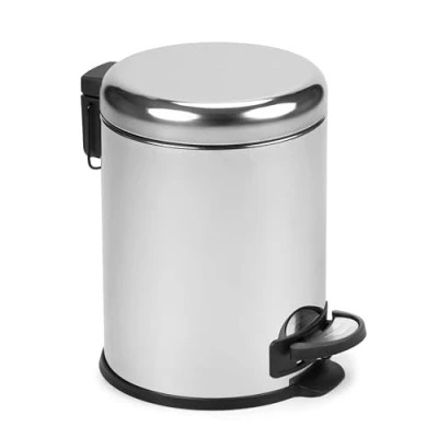 Abbildung von TATAY Edelstahl Abfalleimer mit Pedal, 5 Liter Kapazität, herausnehmbarer Innenraum, gepolsterter Fallschutz, BPA frei, Farbe Stahl, Maße 29 x 22 27 cm