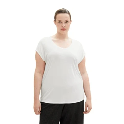 Abbildung von TOM TAILOR Damen 1037310 Plussize T Shirt, 10315 Whisper White, 52 Große Größen
