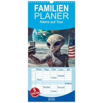 Abbildung von Familienplaner 2025 Aliens auf Tour mit 5 Spalten (Wandkalender, 21 cm x 45 cm), CALVENDO