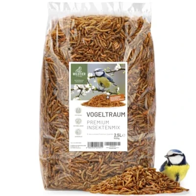 Abbildung von wildtier liebe Vogeltraum Premium Insektenmix 2,5 Liter I Getrocknete Mehlwürmer, Insektenlarven &amp; Gamarus für Vögel Mehlwürmer getrocknet, Vogelfutter Insektenfutter Wildvögel, Gartenvögel