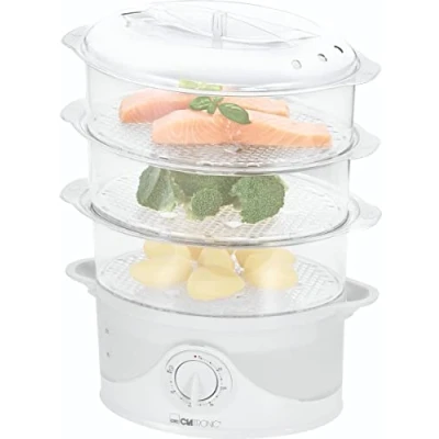Abbildung von Clatronic DG 3665 Dampfgarer zum schonenden, vitaminerhaltenden Garen von Speisen, Halbtransparenter Wassertank (1,5 Liter), 60 Minuten Timer, Wasserstandsanzeige, Weiß