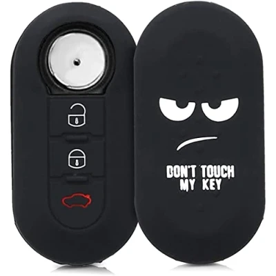 Abbildung von Schlüsselhülle kompatibel mit Fiat Lancia 3 Tasten, faltbar, Schutzhülle aus weichem TPU Silikon, Don&#039;t Touch My Key Weiß/Schwarz