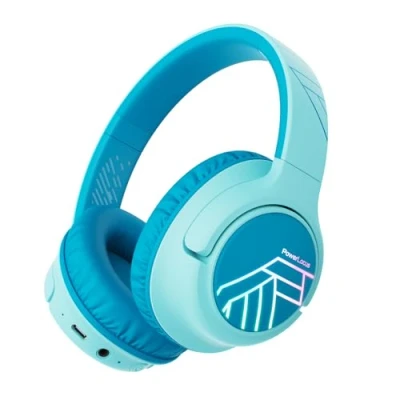 Abbildung von PowerLocus Bobo Bluetooth Kopfhörer Kinder, Kinderkopfhörer Over Ear mit 74/85/94dB Lautstärkebegrenzung, LED Leuchten, Kabellos &amp; Aux Kabel Faltbare Mikrofon für Handy/Tablet/Reisen
