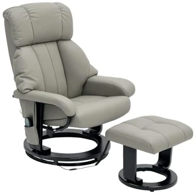 Abbildung von HOMCOM Relaxsessel mit Fußhocker, Massagesessel Liegefunktion, Elektrischer Liegesessel Fernbedienung, Fernsehsessel Seitentasche, Kunstleder, Grau