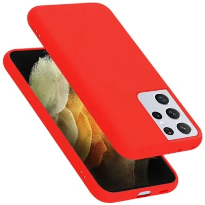 Abbildung von Cadorabo Hülle kompatibel mit Samsung Galaxy S21 Ultra Handyhülle für Case aus flüssigem Silikon stoßfeste dünne TPU Schutzhülle Liquid ROT