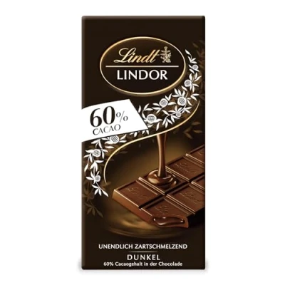Abbildung von Lindt LINDOR Tafel 60% Kakao Extra Dunkel 100g feinherbe Schokolade Zartschmelzende, dunkle