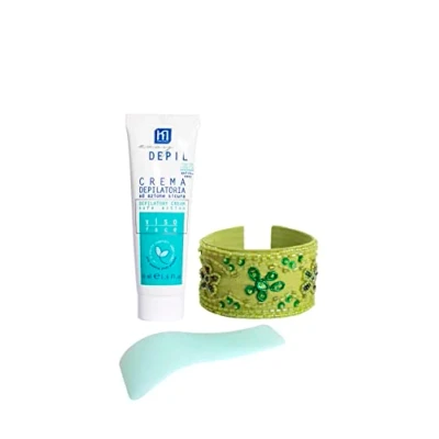 Abbildung von Easy Depil Kit Entschäumer Gesicht (Schnurrbart, Wangen, Kinn, Augenbrauen) 50 ml + Armband Arabesque. Schnell, einfach zu bedienen, effektiv, sicher, mit süßen pflanzlichen Proteinen, glatte Haut.