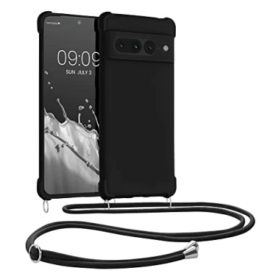 Abbildung von kwmobile Necklace Case kompatibel mit Google Pixel 7 Pro Hülle Cover Kordel zum Umhängen Silikon Schutzhülle Schwarz