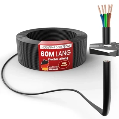 Abbildung von MAS Premium Von 5 bis 100m Kunststoffschlauchleitung H05VV F 2, 3 oder x0,75; x1; x1,5 x2,5 und 4G0,75 Flexible Leitung Kabel Gerätekabel (H05VV 5G0,75 SW, 60m)
