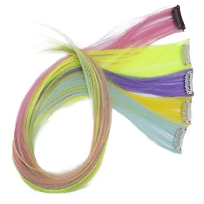Abbildung von CAISHA 5 Teile Set 60cm Bunte Strähne Strähnchen Clip in Extension Haarverlängerung Glatt Langhaar Haarteil Bunt 6 BST106