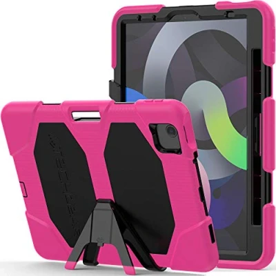 Abbildung von TECHGEAR Schutzhülle Designed für iPad Air 5, 4 (2022/2020 5. 4. Generation) Robuste hülle Design Stoßfester Panzer Überleben mit abnehmbaren Ständer Schule, Kinder Bauunternehmer Rosa