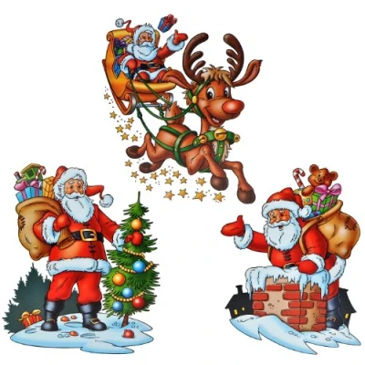 Abbildung von alles meine.de GmbH 1 Stück: XL Fensterbild Weihnachten Weihnachtsmann/Geschenke/Rentier Sticker Fenstersticker Aufkleber selbstklebend &amp; statisch haftend wiederverwendba