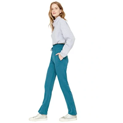 Abbildung von Trendyol Damen Herren Young Mittlerer Bund Straight Jogginghose Sweatpants Normal Waist Knit Teal Sweatpants, Teal, M