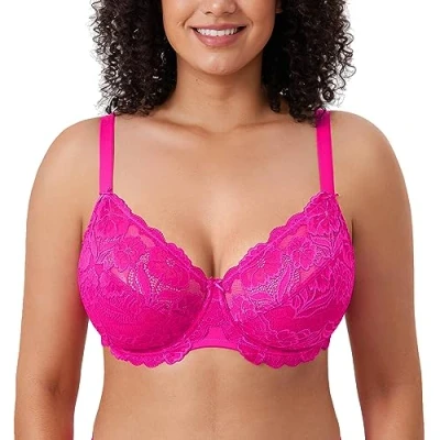 Abbildung von DELIMIRA Damen Vollschalen BH ungefütterte Spitze Tüll Cup,mit Bügel Glitzer Rosa 85H