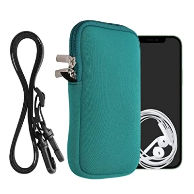 Abbildung von kwmobile Handytasche für Smartphones L 6,5&quot; Neopren Handy Hülle Petrol mit Kordel Tasche Handykette 16,5 x 8,9 cm Innenmaße