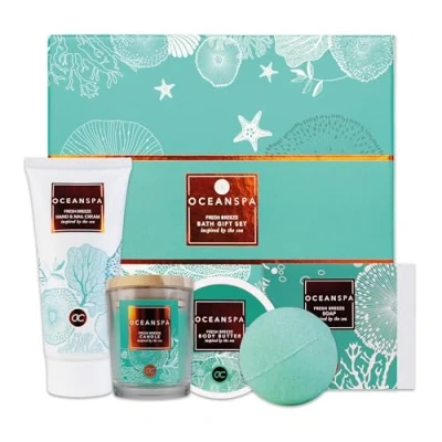 Abbildung von accentra Geschenkset Frauen OCEAN SPA 5 teilig Badeset Geschenk mit Duftkerze, Seife, Handcreme, Körperbutter &amp; Badebombe Wellness Set für Mädchen zum Geburtstag besonderen Anlässen