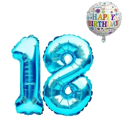 Abbildung von Luftballon 18. Geburtstag XXL Riesen Folienballon SET 101CM + 45CM Ballon 5M Deko Band 18 Helium geeignet Wiederverwendbar Geburtstagsdeko