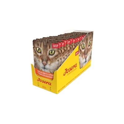 Abbildung von JOSERA Soup Huhn mit Karotte &amp; Spinat (16 x 70 g) Adult Premium Nassfutter für ausgewachsene Katzen in Suppe Gemüse getreidefrei Katzenfutter nass im Frischebeutel 16er Pack