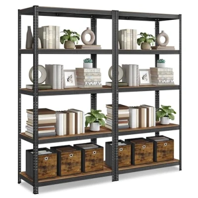 Abbildung von SONGMICS Standregal, 2er Set, Bücherregal, Lagerregal, 5 Ablagen, Küchenregal, Regal, 50 x 100 200 cm, bis 600 kg belastbar, verstellbare Industrie Design, vintagebraun schwarz GLR050B12