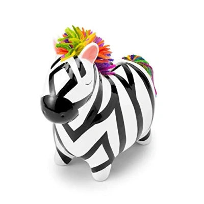 Abbildung von Mousehouse Gifts Spardose gestreiftes Zebra mit mehrfarbiger Mähne für Mädchen &amp; Jungen 8 x 16 15 cm