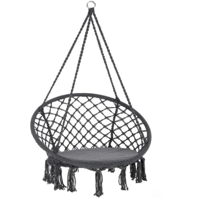 Abbildung von DETEX® Hängesessel 150kg Belastbarkeit Wetterfest Makramee Outdoor Indoor Hängeschaukel Hängestuhl Hängesitz Schaukel Nestschaukel Ø60cm Anthrazit