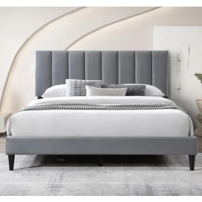 Abbildung von Bett 140x200 &amp; 160x200 cm, Polsterbett mit Lattenrost, Bettgestell, Doppelbett weichem Bezug und gepolstertem Kopfteil vertikaler Steppung, hoher Liegekomfort Grau cm