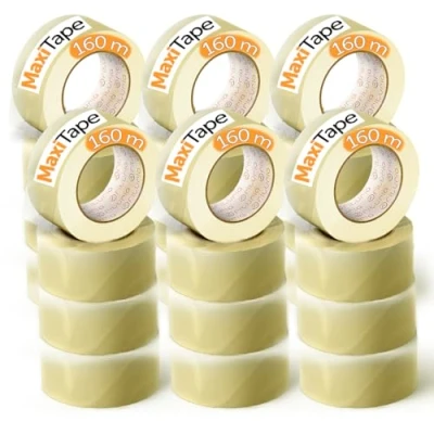 Abbildung von OFITURIA Transparentes Packband zum Verpacken von Kartons für Versand und Umzug. Siegel sichere widerstandsfähige Verpackungen (48 mm x 160 mts Transparente, 24 Rollos)