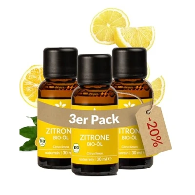 Abbildung von Heldengrün® BIO Zitronenöl [100% NATURREIN] Kaltgepresst aus echten Zitronen Reines zum Verzehr ätherisch Lemon Oil 3 x 30 ml