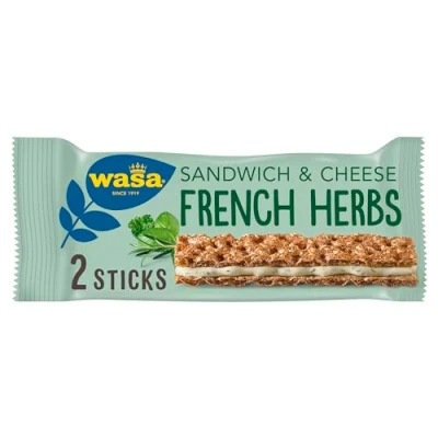 Abbildung von Wasa Sandwich Cheese &amp; French Herbs 24x30g Knäckebrot Snack aus Roggenvollkorn mit einer Füllung Käse französischen Kräutern, je 2 Sticks, Perfekt für unterwegs