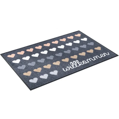 Abbildung von Fußmatte Willkommen Herzen, wash+dry by Kleen Tex, rechteckig, Höhe: 7 mm, Schmutzfangmatte, Motiv mit Spruch, rutschhemmend, waschbar