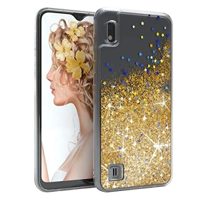 Abbildung von EAZY CASE Hülle kompatibel mit Samsung Galaxy A10 Schutzhülle Flüssig Glitzer, Handyhülle, Schutzhülle, Back Cover Glitter Flüssigkeit, TPU/Silikon, Transparent/Durchsichtig, Gold