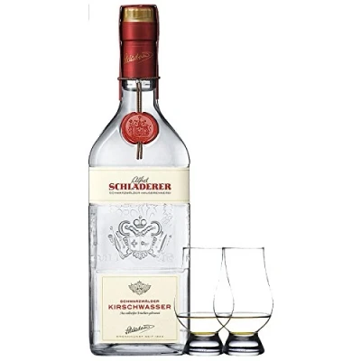 Abbildung von Schladerer Kirschwasser aus vollreifen Früchten Deutschland + 2 Glencairn Gläser