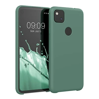 Abbildung von kwmobile Hülle kompatibel mit Google Pixel 4a Silikon Handy Case Handyhülle weiche Oberfläche kabelloses Laden Tannengrün