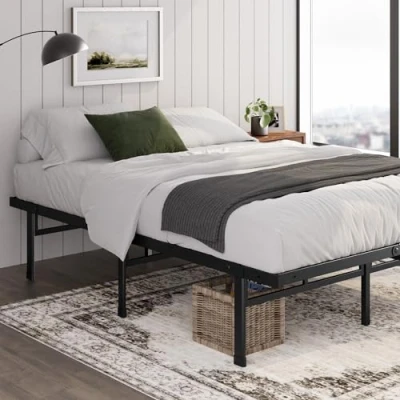 Abbildung von Zinus Justin Bett 90x200 cm Höhe 36 mit Stauraum unter dem Metall Plattform Bettgestell Schwarz