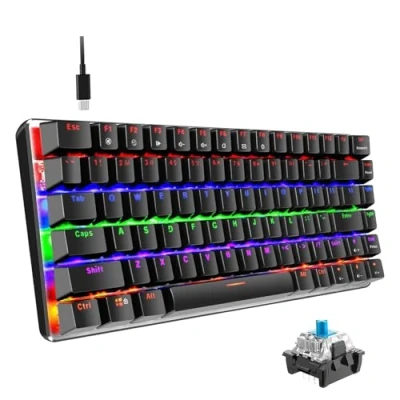 Abbildung von Hoopond Mechanische Gaming Tastatur, AK33 Rainbow LED Hintergrundbeleuchtung, USB Kabel 82 Tasten, kompakt mit Anti Ghosting Tasten für Gamer und Schreibkräfte (Blauer Schalter, schwarz)