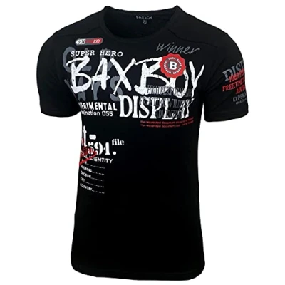 Abbildung von Baxboy Herren Sommer T Shirt Rundhals Ausschnitt Baumwolle Moderner Männer Crew Neck Kurzarm Verwaschen Used Look Tshirt B 147, Farbe:Schwarz, Größe:XL