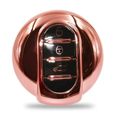 Abbildung von Autoschlüssel Hülle für 3 Tasten Auto Schlüssel TPU Schutzhülle Chrom Hochglanz Schlüsselhülle Cover Kfz Zubehör MIB (Chrom Rosegold)
