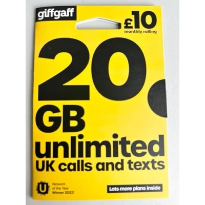 Abbildung von GiffGaff SIM Karte mit 3 GB Daten und unbegrenzten Minuten Texten, ohne Kontrakt, Aufrüstung bei Aktivierung erforderlich