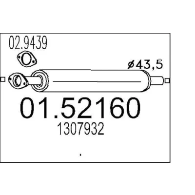 Abbildung von MTS 01.52160 Mittelschalldämpfer 1015 FORD: Focus 2 Schrägheck, Kombi, C Max, VOLVO: V50, C30, S40 II