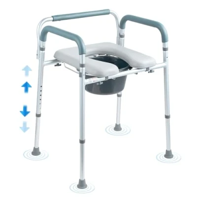 Abbildung von VEVOR Toilettenstuhl Nachtstuhl mit Gepolsterter Sitzfläche &amp; Armlehnen, 7 stufig höhenverstellbar, 5,8 L Abnehmbarer Eimer, Einfach zu Montieren, 158 kg Fassungsvermögen, Erhöhter Toilettensitz