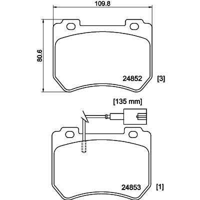 Abbildung von HELLA 8DB 355 014 651 Bremsbelagsatz mit integriertem Verschleißwarnkontakt ALFA ROMEO: 159 Sportwagon, Limousine, Brera