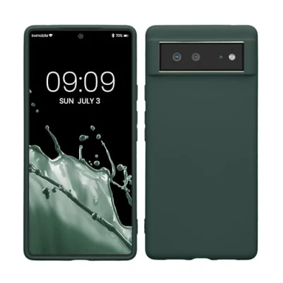 Abbildung von kwmobile Hülle kompatibel mit Google Pixel 6 weiches TPU Silikon Case Cover geeignet für kabelloses Laden Moosgrün