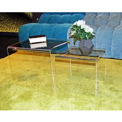 Abbildung von Slato Teseo Set mit zwei Couchtischen, stapelbares Tisch Set, Couchtische, modernes Design aus Acrylglas, Made in Italy, transparent