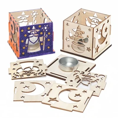 Abbildung von Baker Ross FE662 Zauberer Teelichthalter Bastelset aus Holz 3er Pack, Holzteelichthalter für Kinder zum Basteln und Bemalen